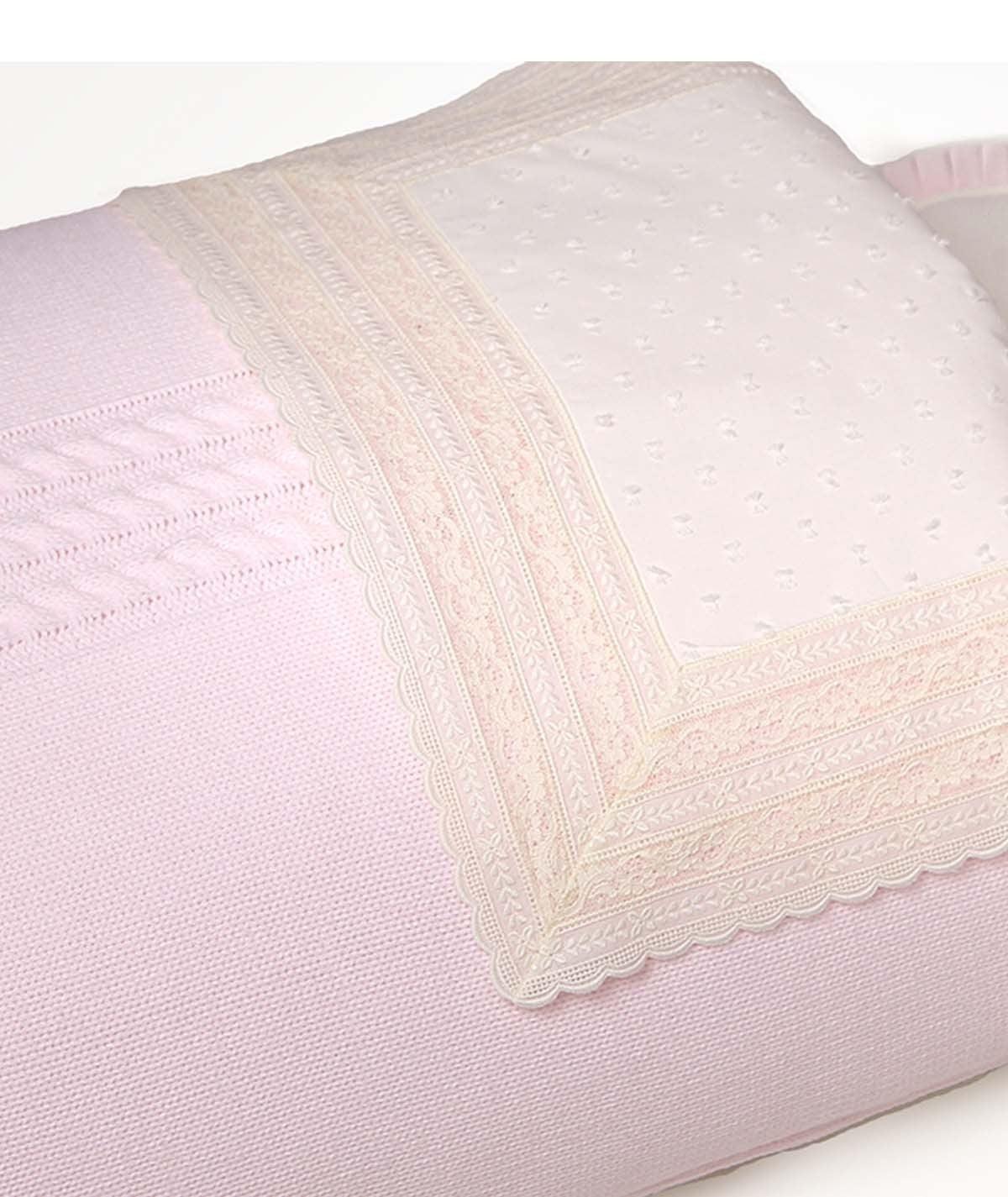 Saco Capazo Bebé Punto con Embozo Puntillas Valencienne - Nanetes #